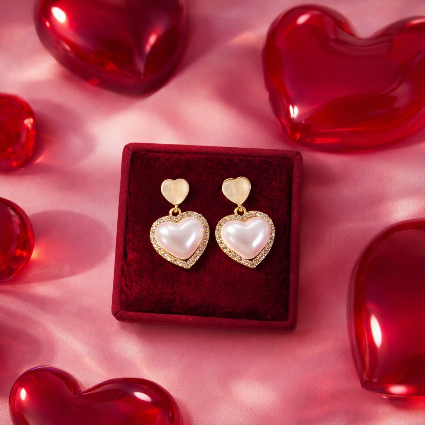 Korean Style Heart Pearl Drop Earrings for Women & Girls