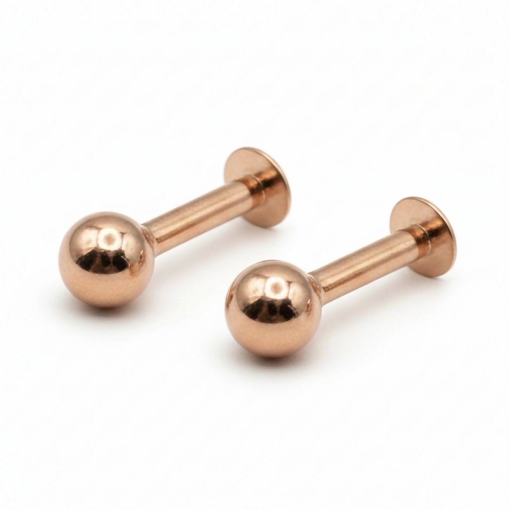Rose Gold plaated Labret Stud Earrings Flat Back Piercing for women and girls Combo Pack of 2