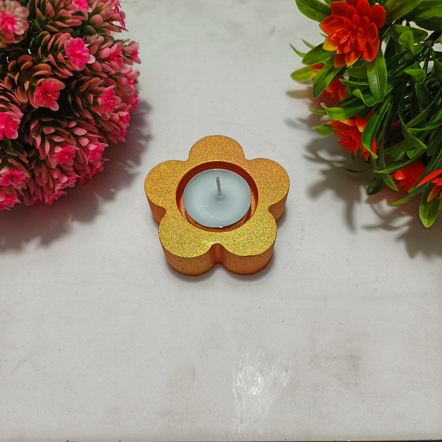 Handmade Flower Diya – Rose Gold| Layered Tealight Holder for Diwali, Pooja & Home Décor | Unique Festival Gift Item