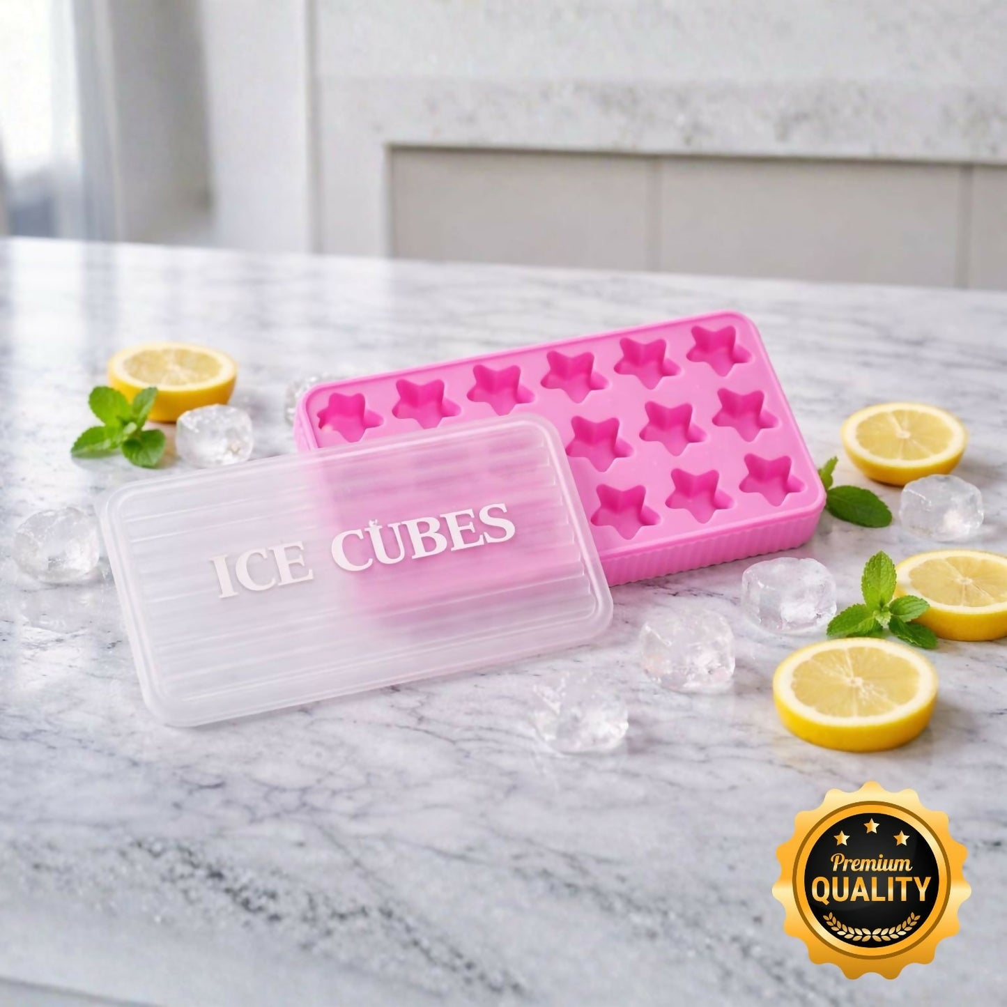 Star Shape Ice Cube Tray with Lid 1 Pc Flexible Silicone Ice Mold for Drinks