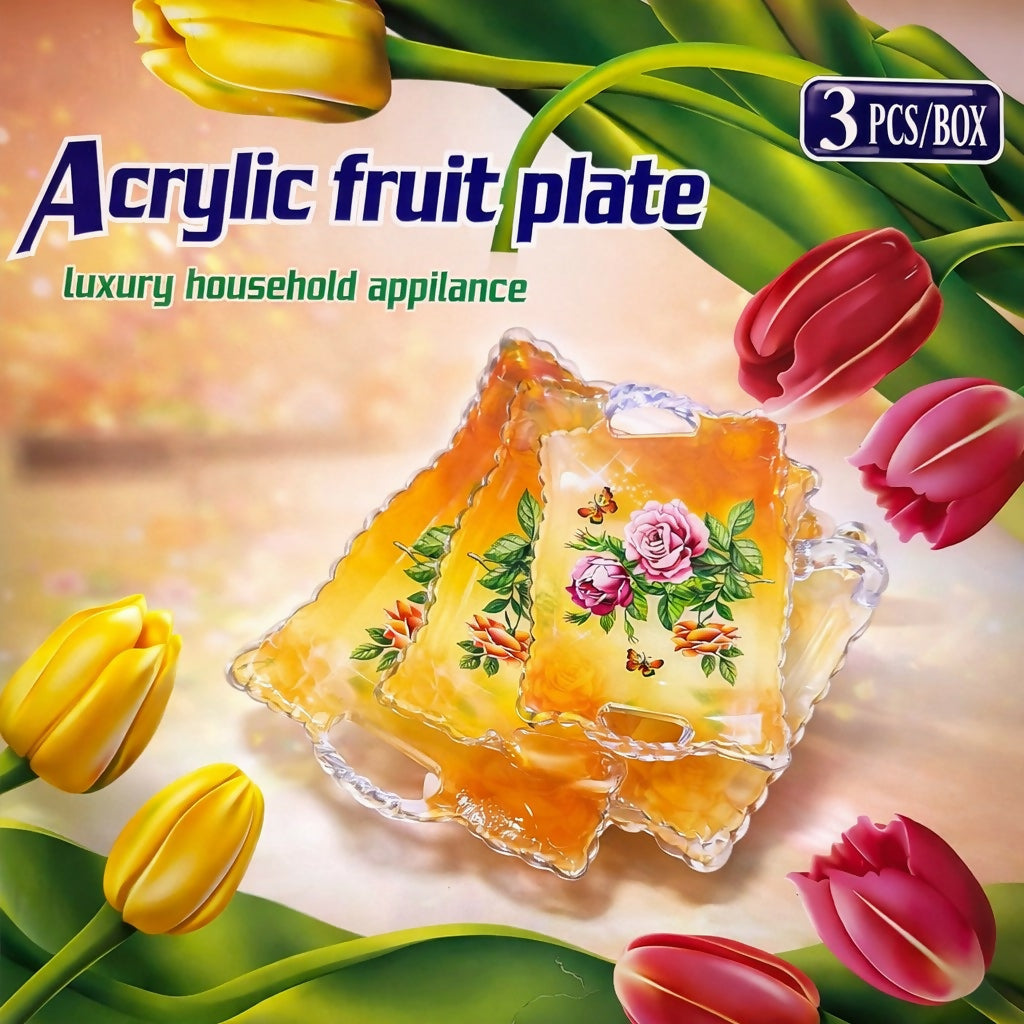 Floral Printed Serving Tray Set of 3 with Handles Multipurpose