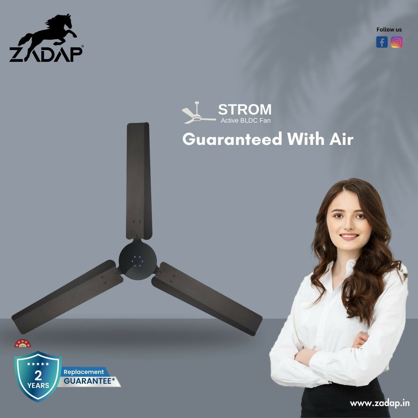 ZADAP STROM high-speed ceiling fan showing blade design