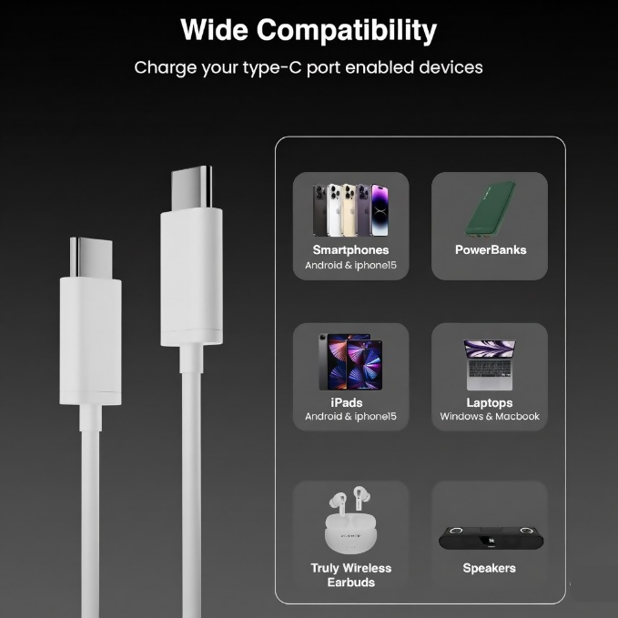 Uniteq Volt C Pro Type C to Type C Cable 3A Fast Charging Data Cable (1M)