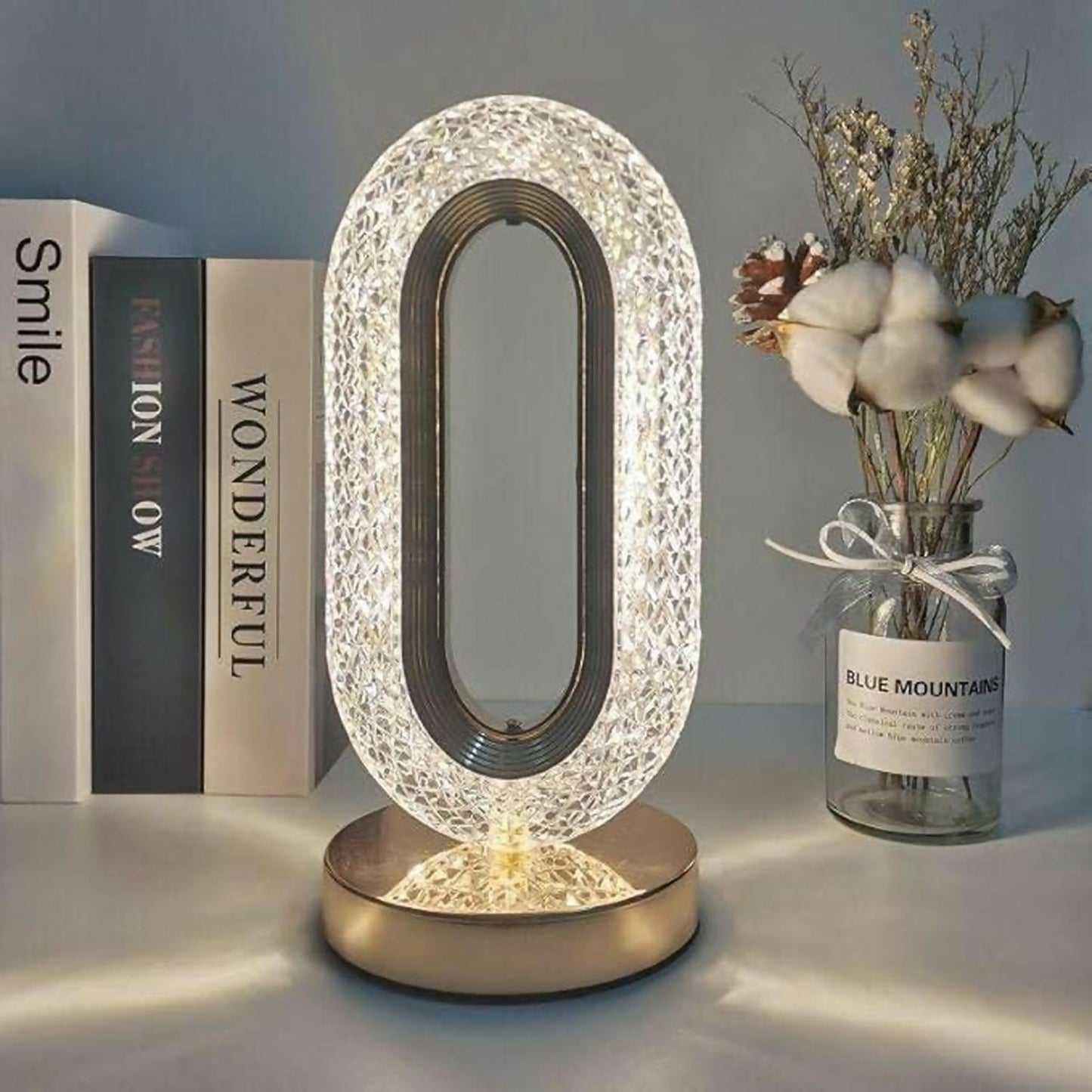 Luxury Crystal Touch Lamp with 3 Color Modes & Dimmable Brightness | Rechargeable LED Bedside Table Lamp for Bedroom, Living Room & Home Décor | Acrylic Diamond Pattern Night Lamp (Warm, Natural & Cool Light)
