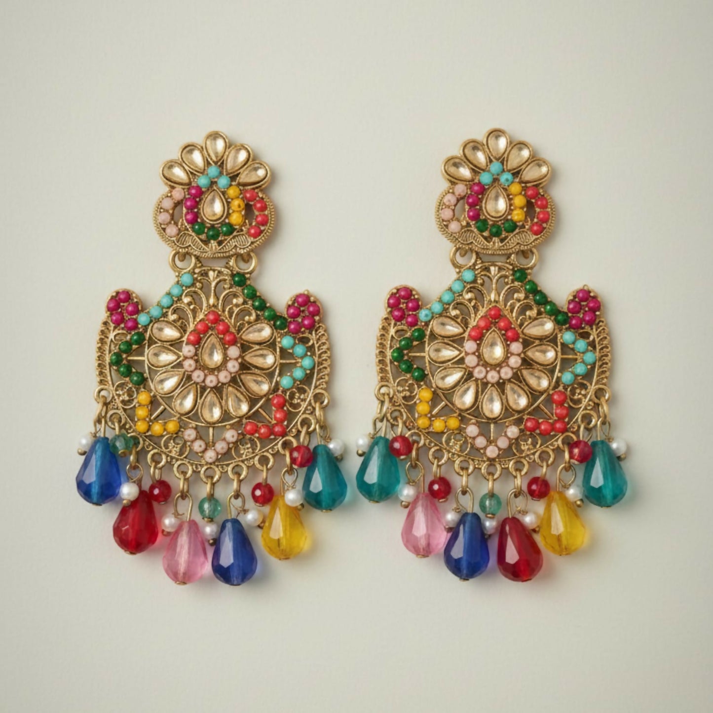 Royal Multicolor Kundan Chandbali Earrings.
