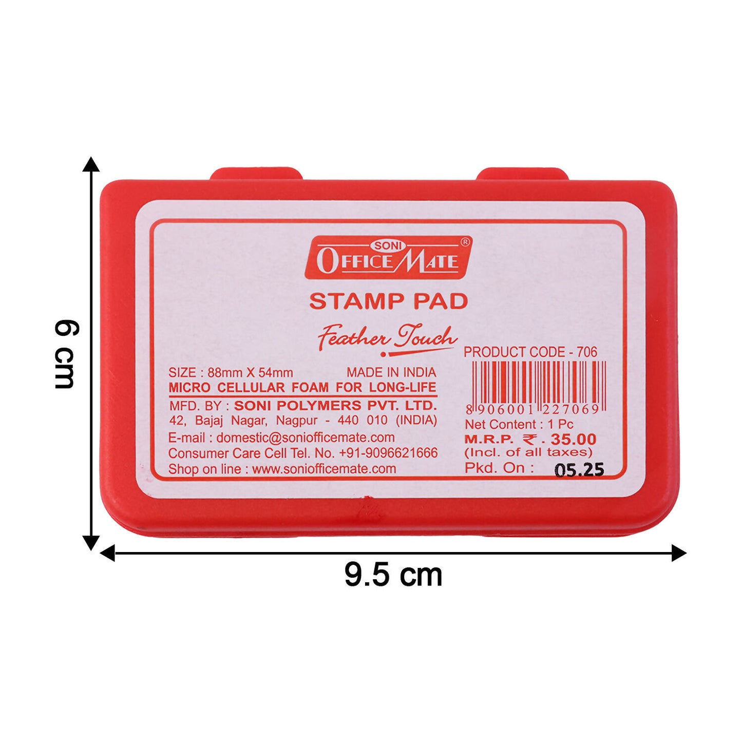 Officemate Small Stamp Pad Feather Touch Red Ink Long-Life Micro Cellular Foam (88cm x54cm)