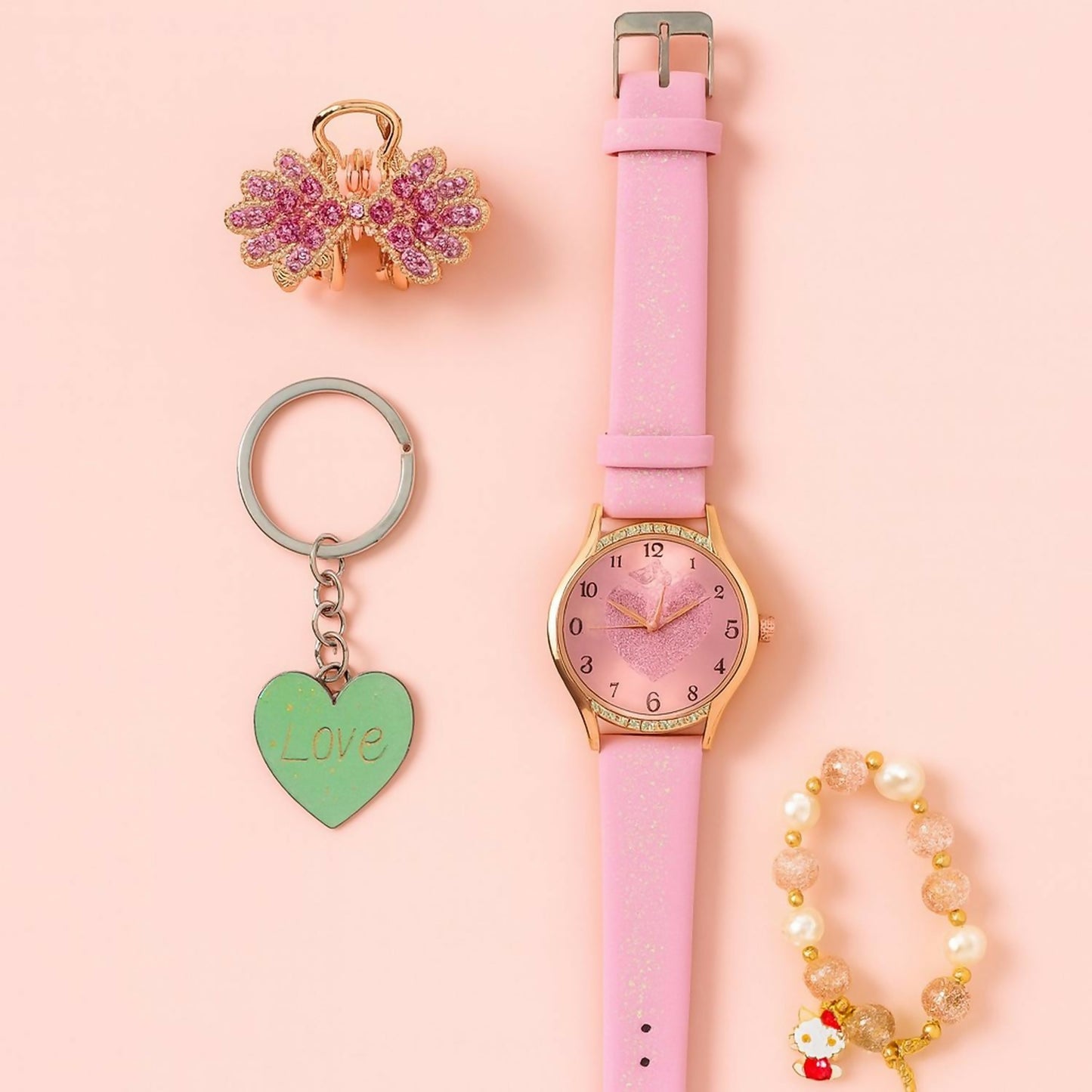 Women’s Luxury Analog Watch with Sparkling Dial, Bracelet & Keychain Combo | Elegant Square Dial Wrist Watch with Crystal Studs | Fashion Gift Set for Girls, Ladies & Women