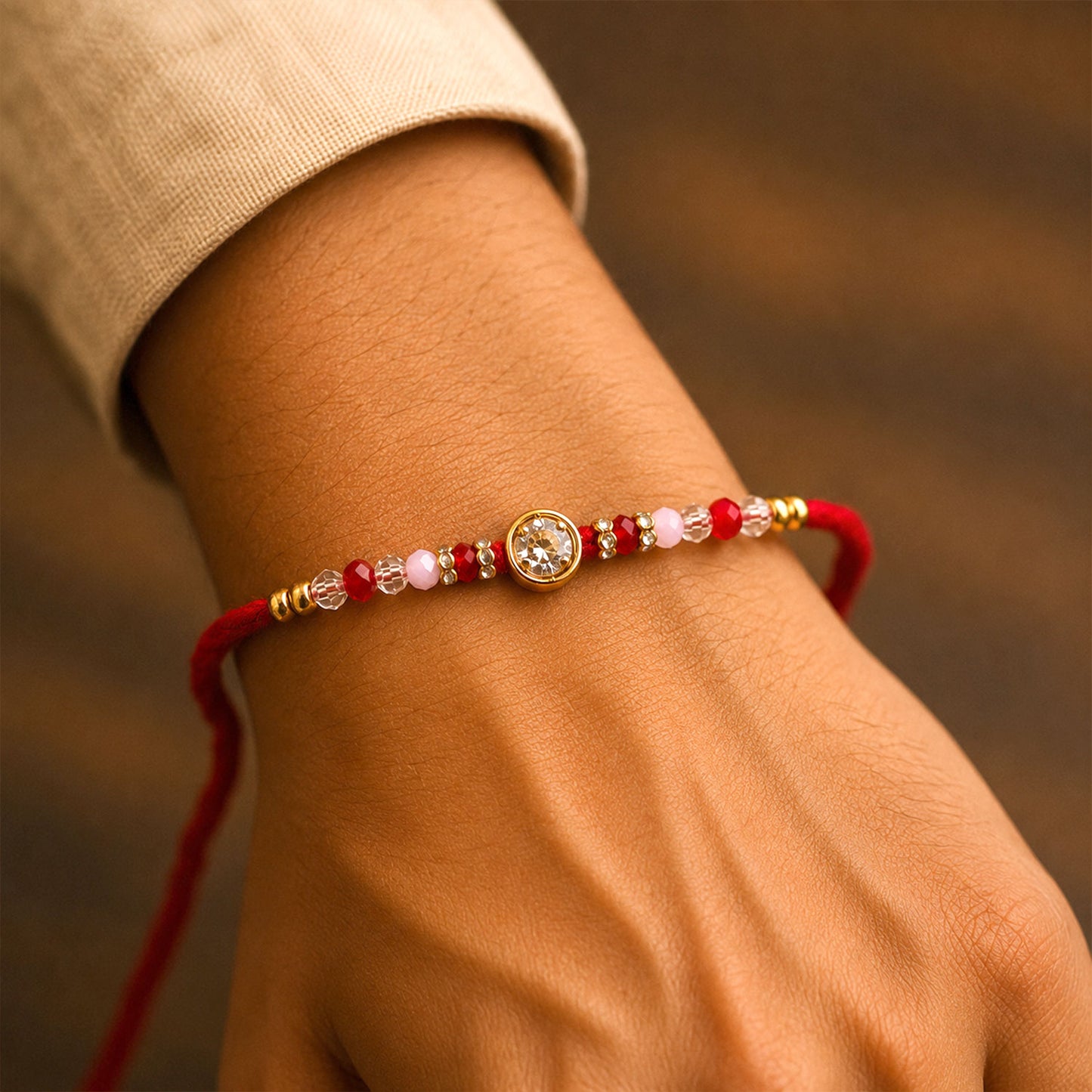 Sparkling AD Round Flower Designer Rakhi for Brother, Crystal Beads Gift