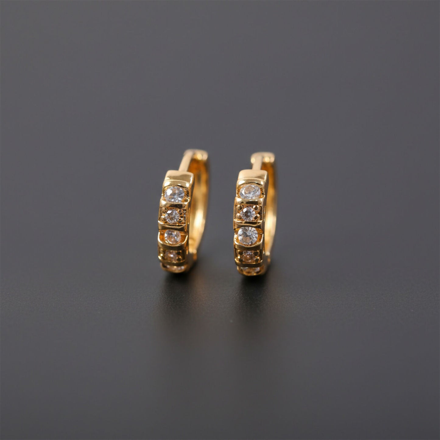 Gold Finish Stone Studded Small Hoop Earrings for Women & Girl - Stylish Daily Party Wear Jewellery
