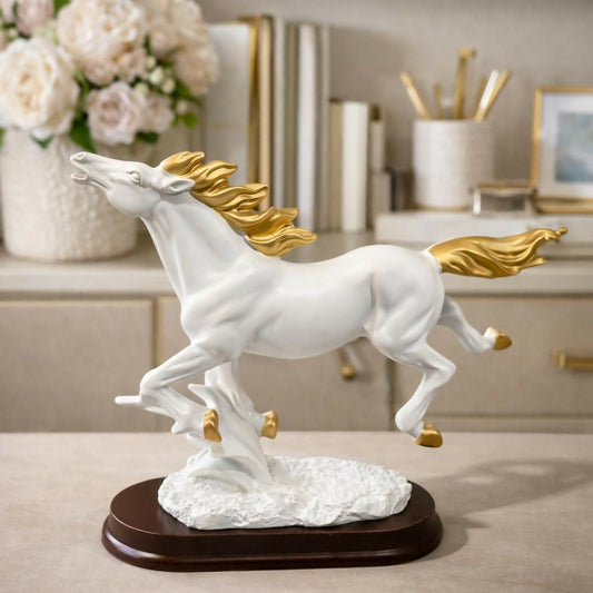 Running horse showpiece statue with premium finish on tabletop