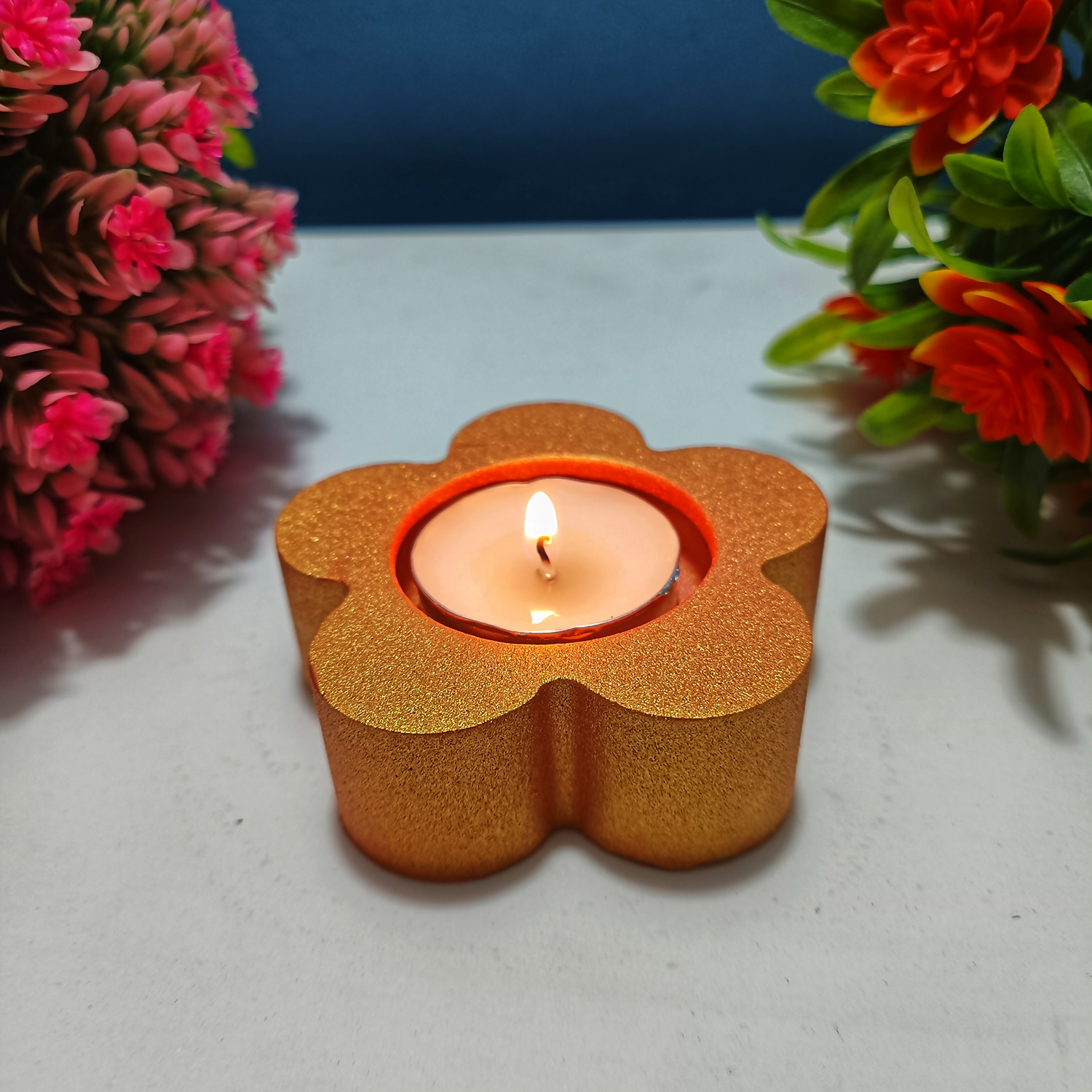 Handmade Flower Diya – Rose Gold| Layered Tealight Holder for Diwali, Pooja & Home Décor | Unique Festival Gift Item