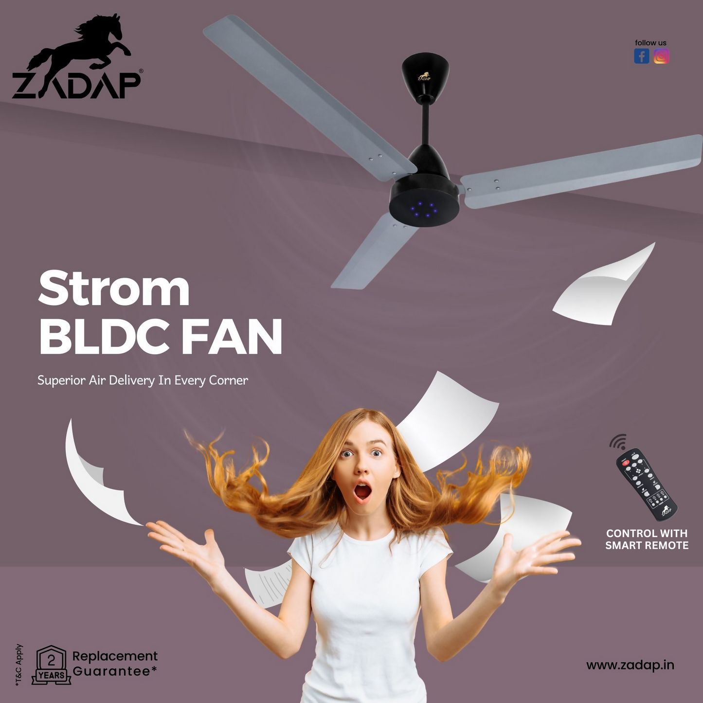 Zadap STROM High Speed BLDC Fan with Remote