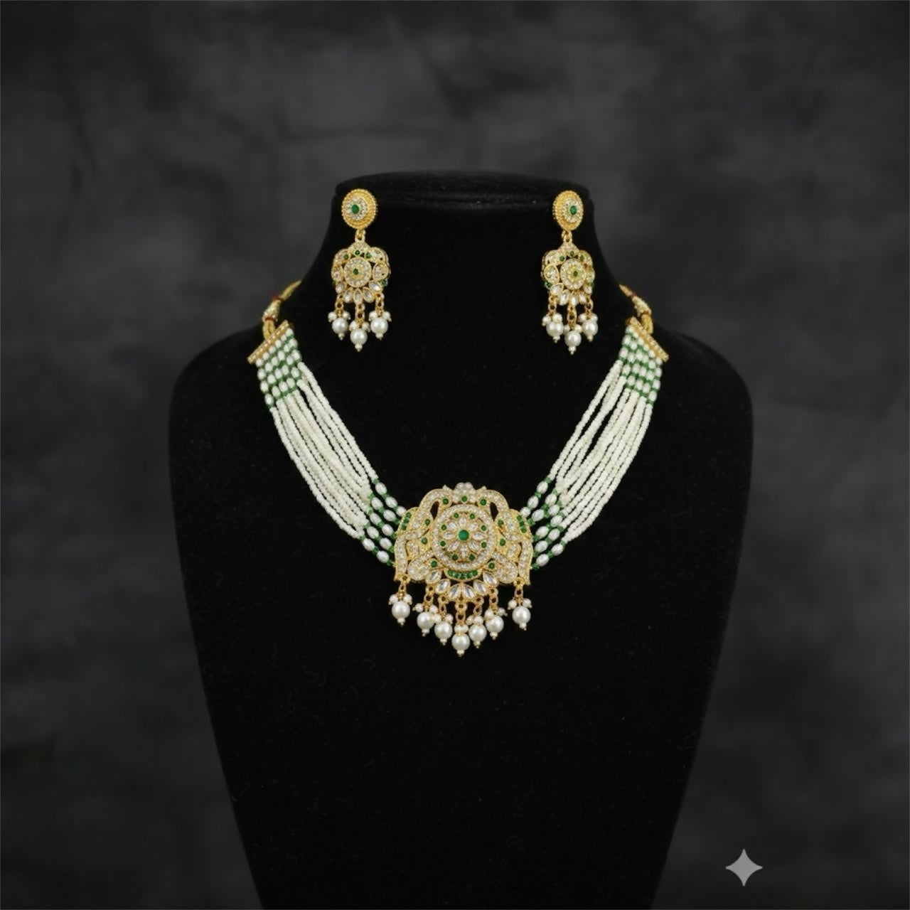 Premium Kundan Pearl Bridal Jewellery Set with Earrings