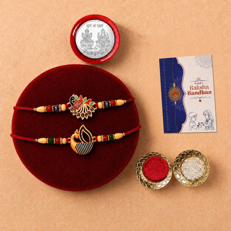 periapt Designer Rakhi Combo Gift For Brother | Coin | Roli & Chawal | Greeting Card