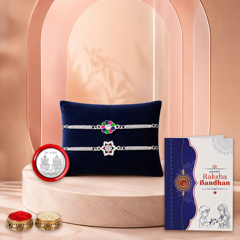 periapt Designer Rakhi Set with Roli Chawal, Greeting Card & Coin | Assorted Rakhi