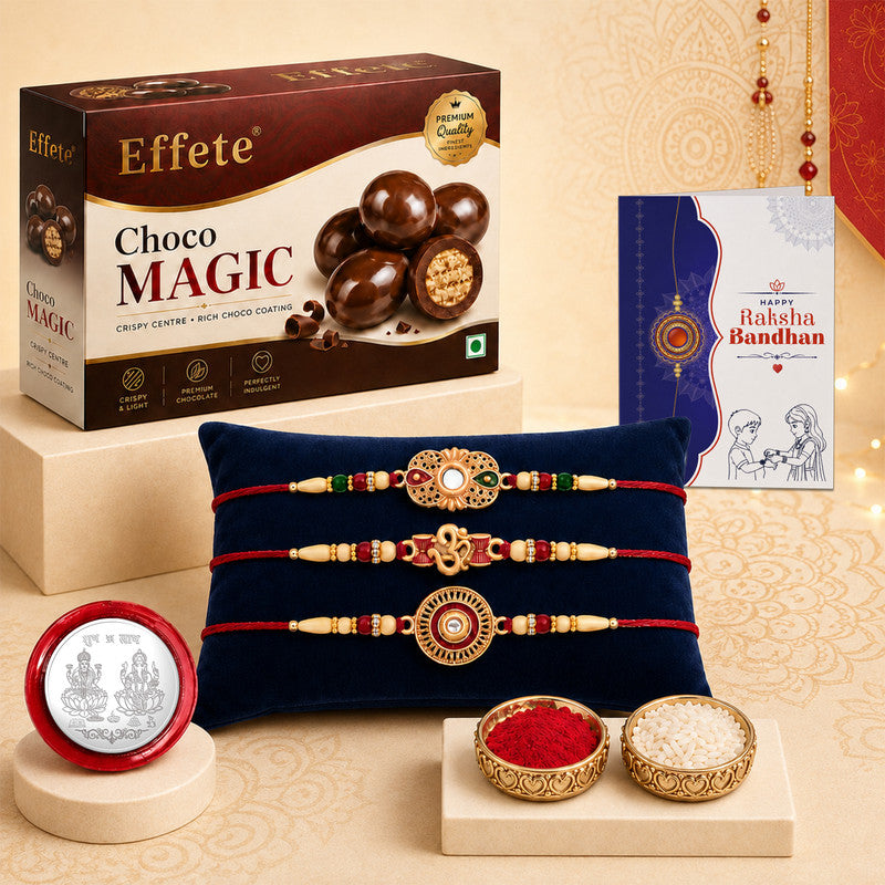 Designer Rakhi Combo for Brother with Choco Magic(32-GM)Rakhi Set | Assorted Rakhi Set