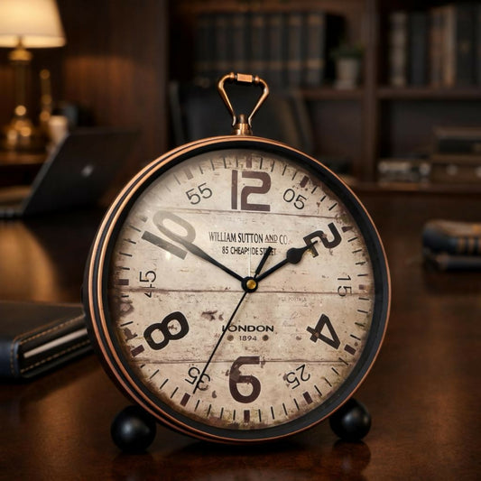 Vintage Table Clock Retro Metal Desk Clock Antique Style Decor