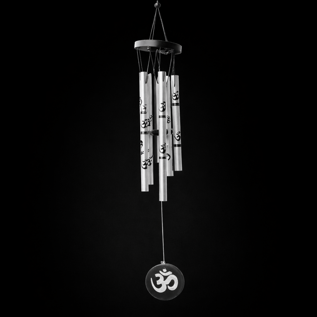 Silver Om Symbol Metal Wind Chime for Home Balcony Garden and Entrance Decor