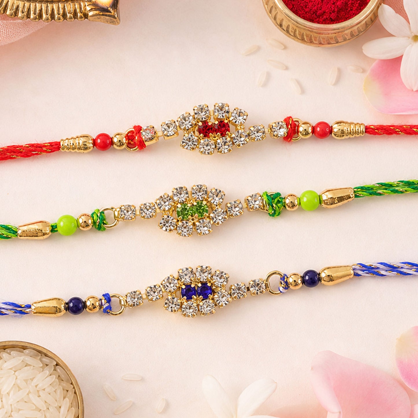 Oval Halo Motif Rakhi with AD Stones for Brother (Pack of 6)
