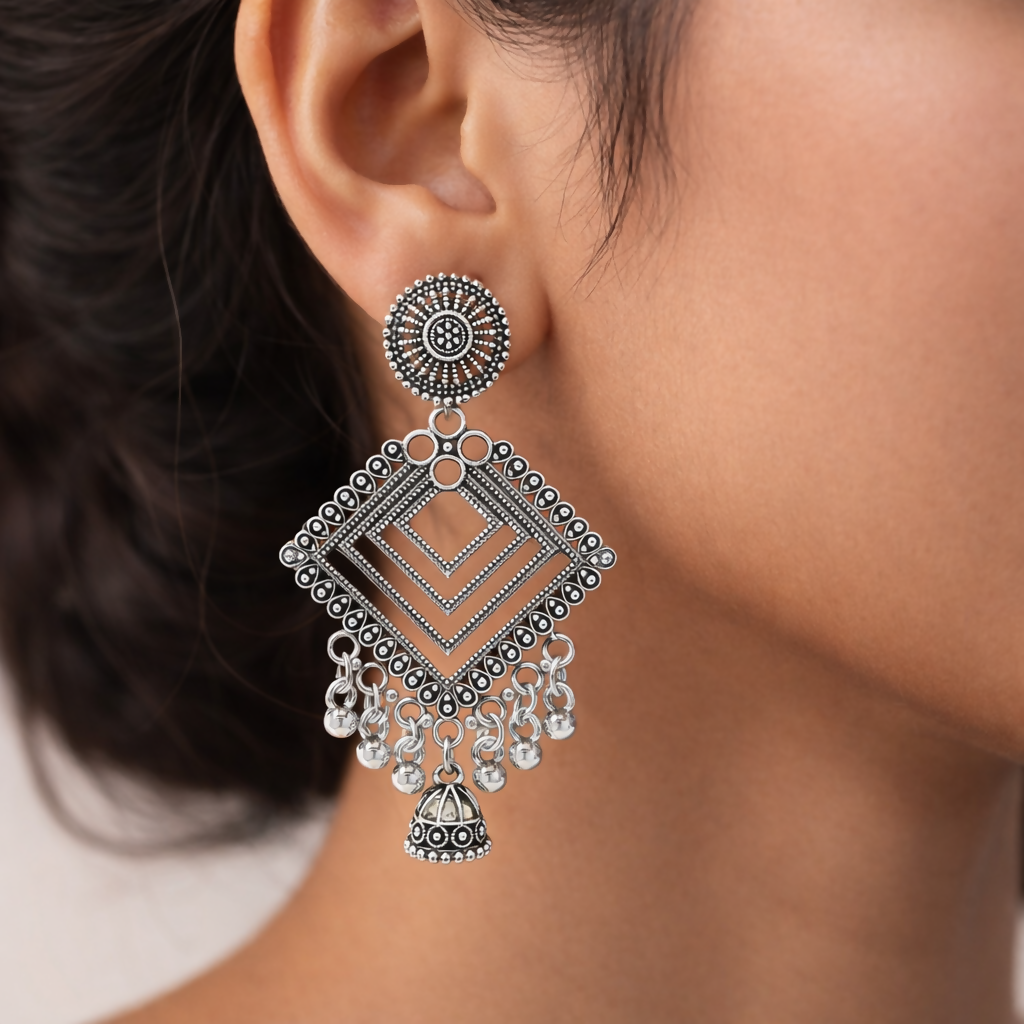 Traditional Oxidised Long Jhumka Earrings