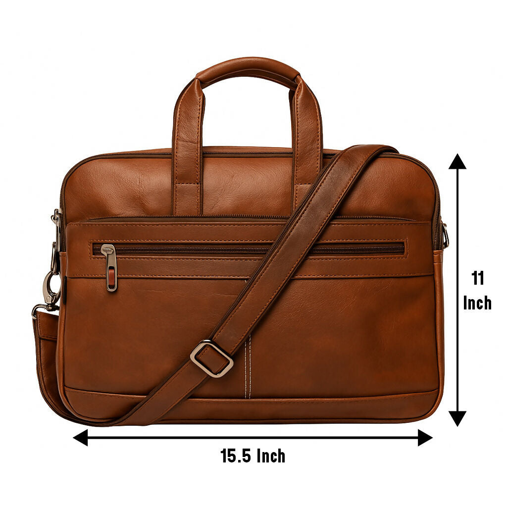 Premium Brown Leather Laptop Bag for Men & Women | 15.5 Inch Office Messenger Bag with Adjustable Shoulder Strap | Stylish Business Briefcase for Work, College & Travel