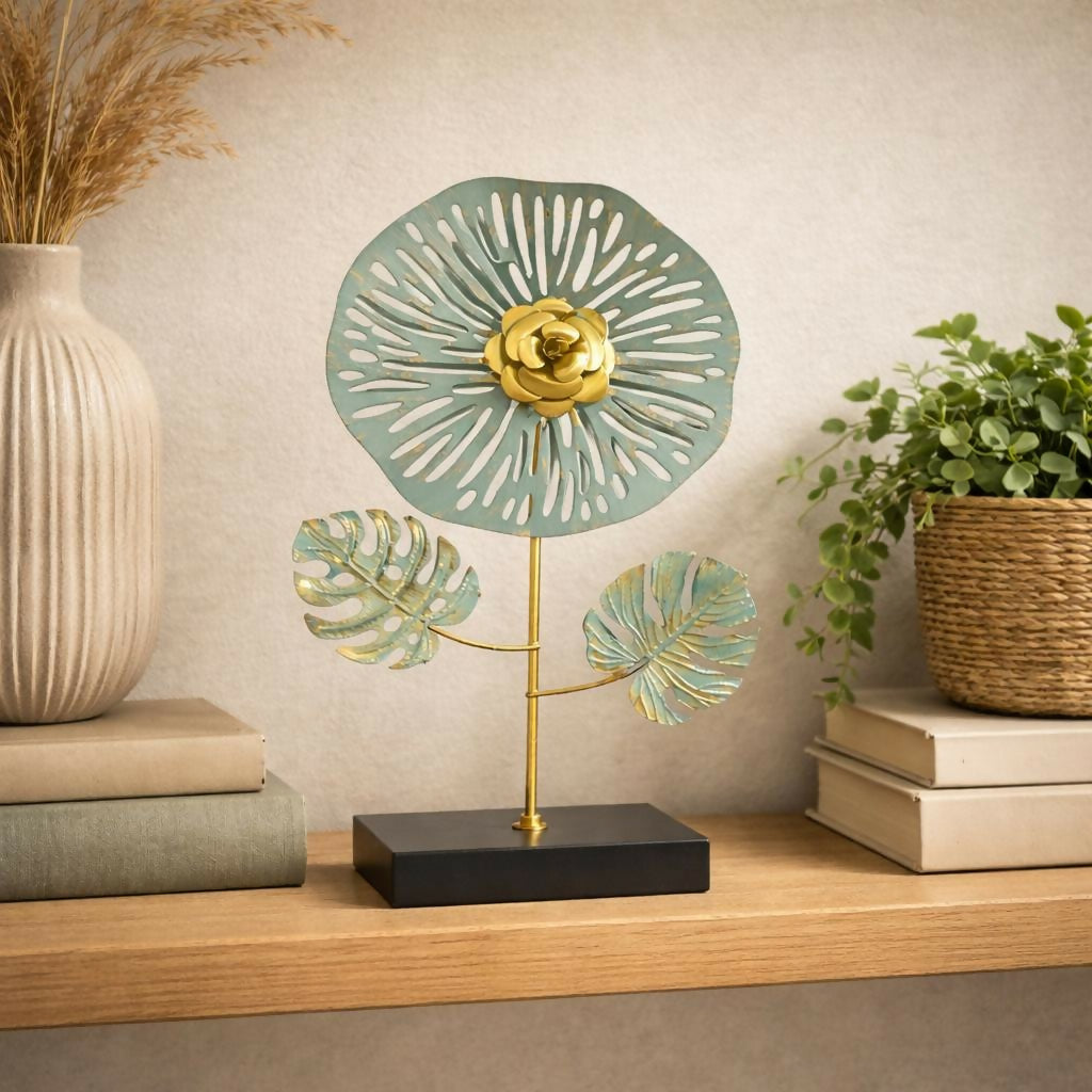Decorative metal flower showpiece close-up view