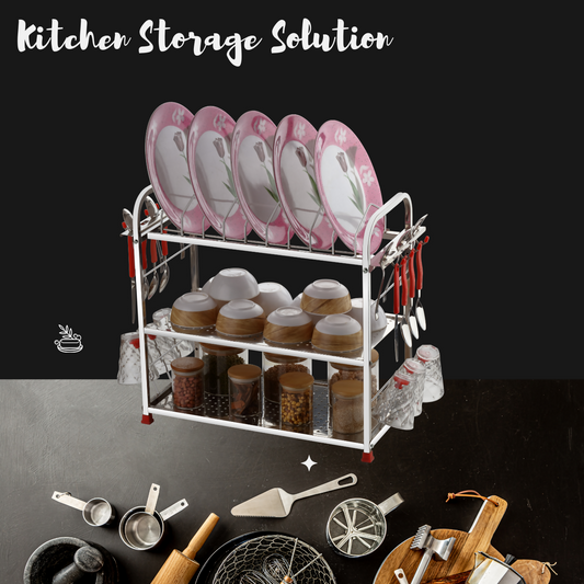 Regular Stainless Steel 18 x 18 Dish Rack | 2-Tier Kitchen Utensil Drainer | Plate Stand with Cutlery & Glass Holders