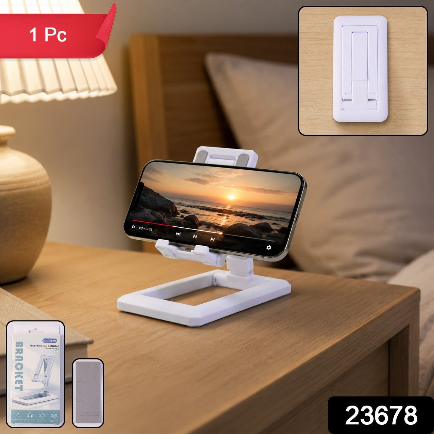 Foldable Plastic Mobile Phone Holder Stand Adjustable Desk Stand for Office (1 Pc)