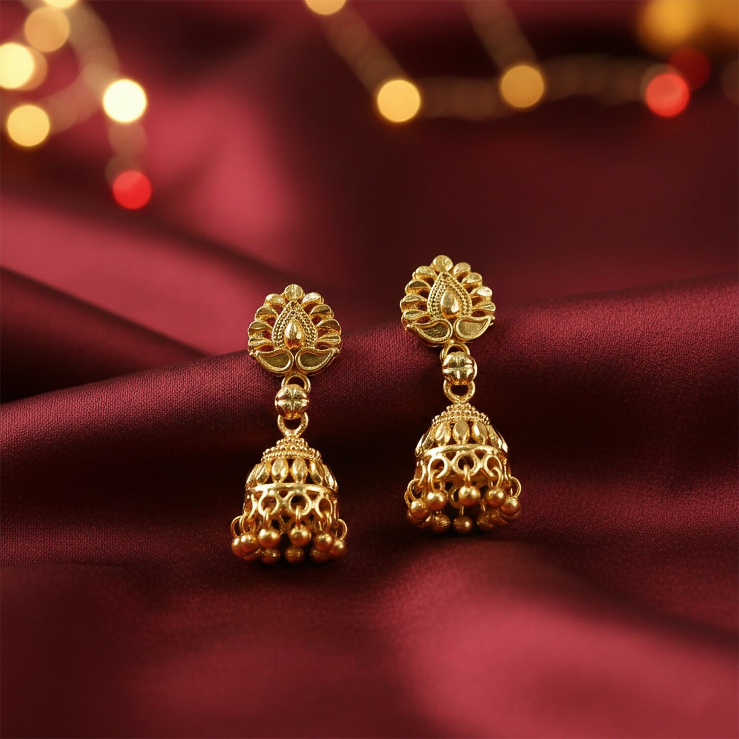 Traditional Gold Plated Jhumka Earrings for Women – Elegant Ethnic Drop Jewelry