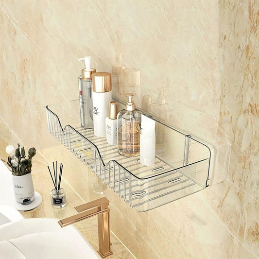 Transparent wall mounted bathroom shelf with shampoo & soap