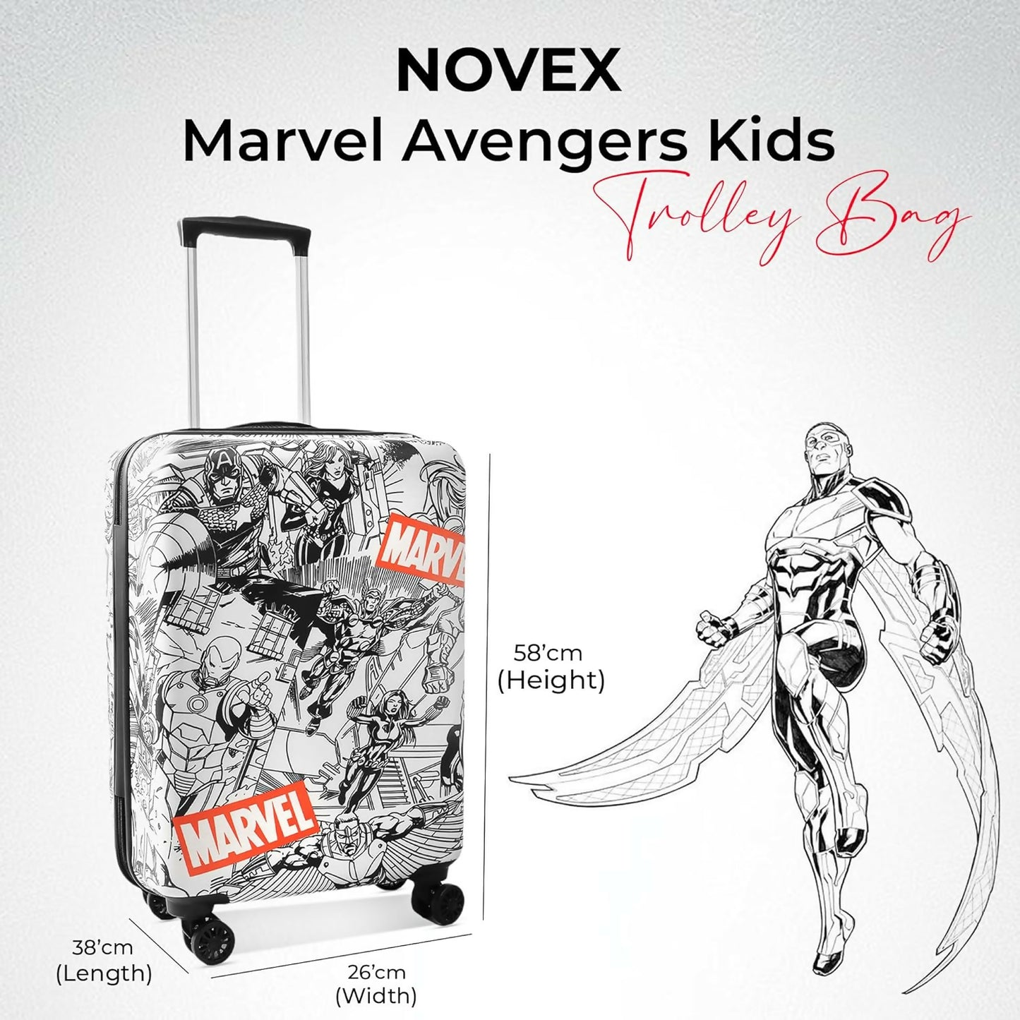 Novex Marvel Avenger Kids Trolley Bags for Travel Polycarbonate Luggage /Suitcase with 4 Wheel (Black,18 Inch)