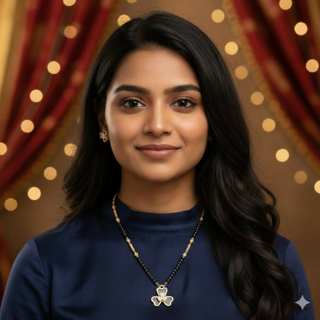 Gold-Plated AD Floral Mangalsutra Set with Clover Stud Earrings for women