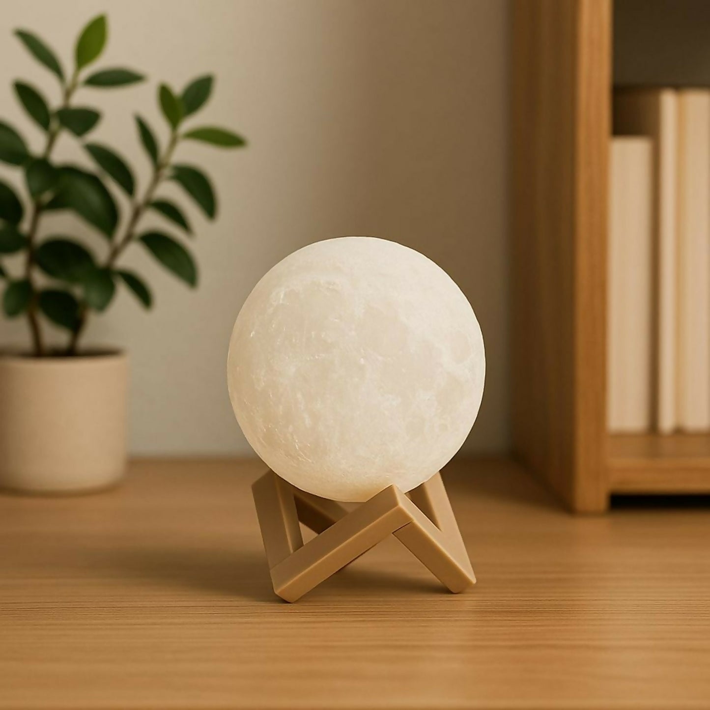 3D Moon Lamp with Plastic Stand | Warm LED Night Light for Home & Bedroom Decor