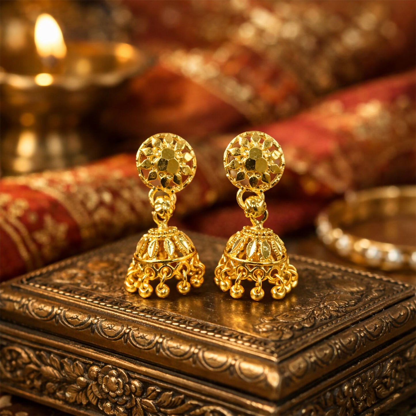Copy of Elegant Gold Plated Floral Jhumka Earrings for Women Traditional Festive Wear