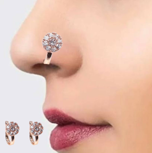 Pave Cluster/Double Hoop Nose Jewelry | Clip-On & Piercing Combo Pack of 2