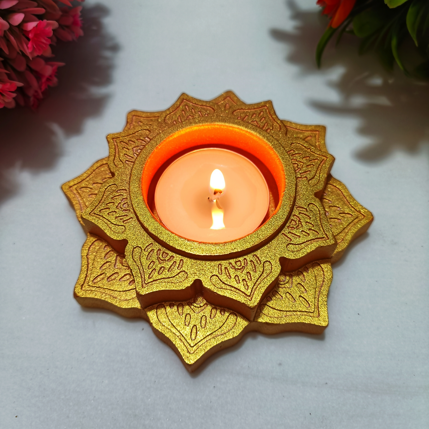 Handmade Lotus Diya – Rose Gold Tealight Holder | Traditional Candle Holder for Diwali, Pooja, Meditation & Home Décor | Festival Gift Item