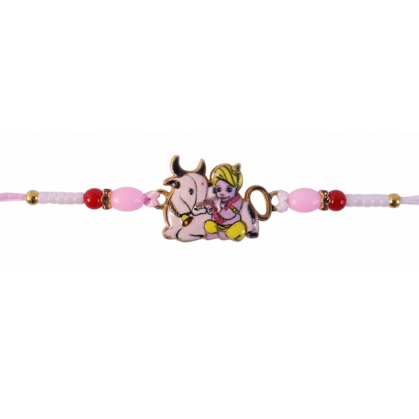 Front view of Krishna cow centerpiece Rakhi