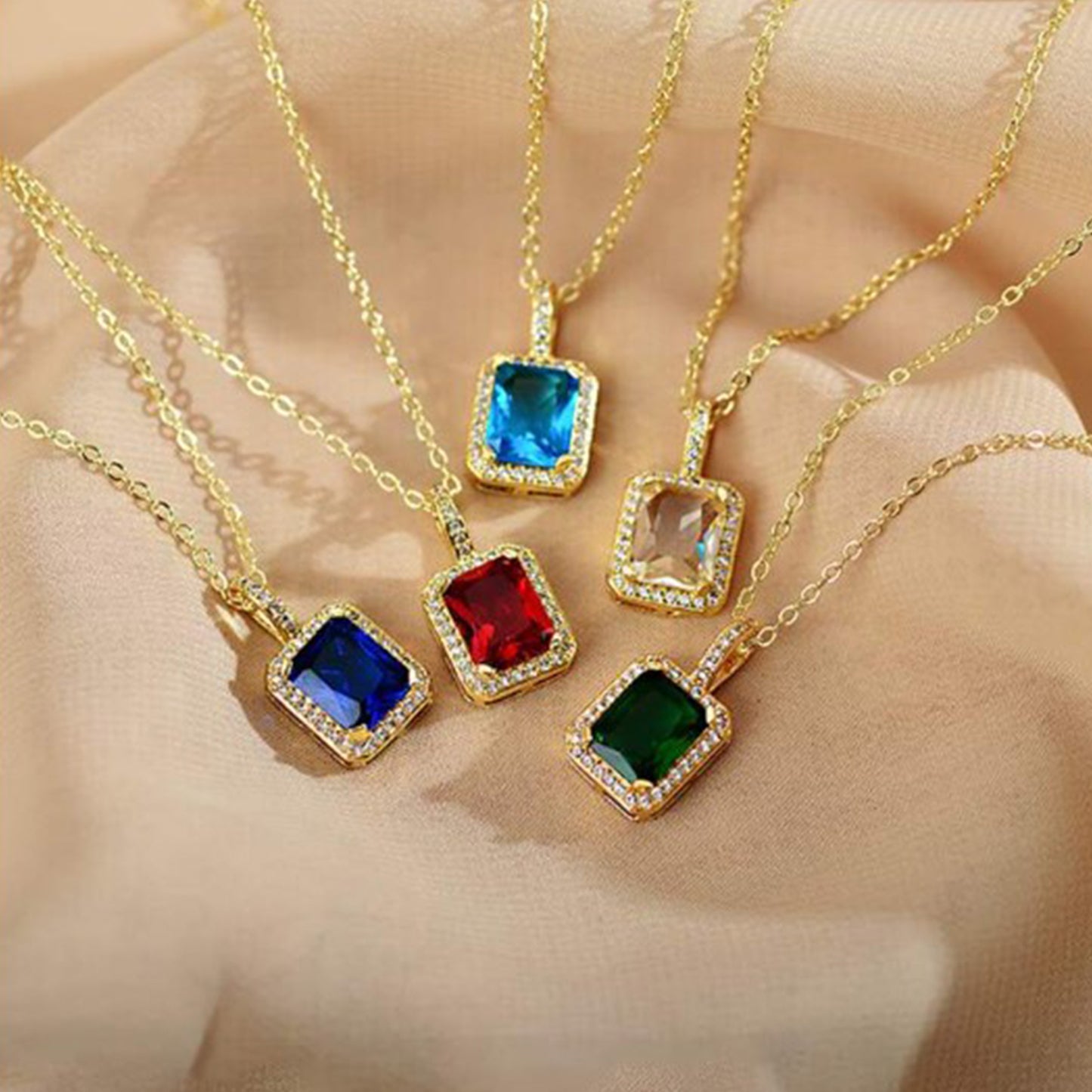 Stone Pendant Necklace Chain Set with Earrings (1 Set / Mix Color & Design)