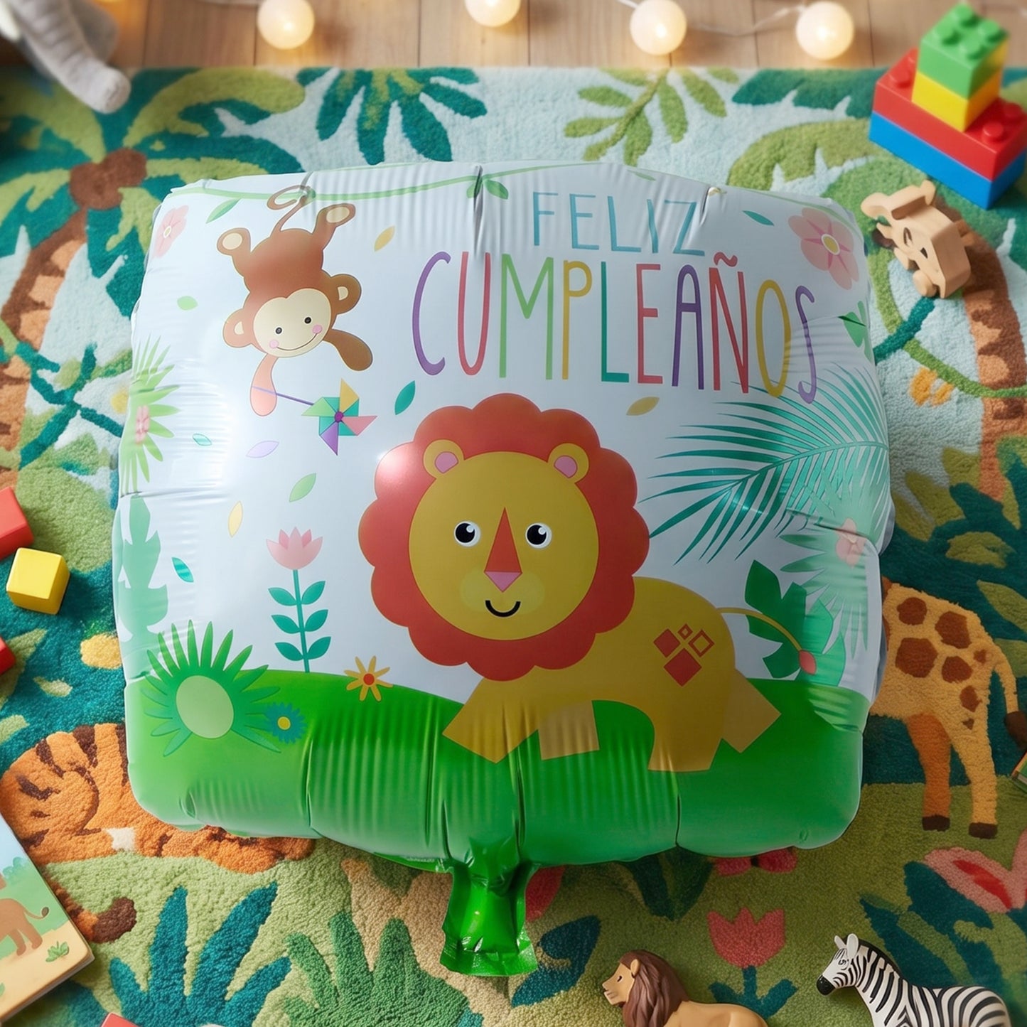 Foil balloon jungle lion design in indoor party setting