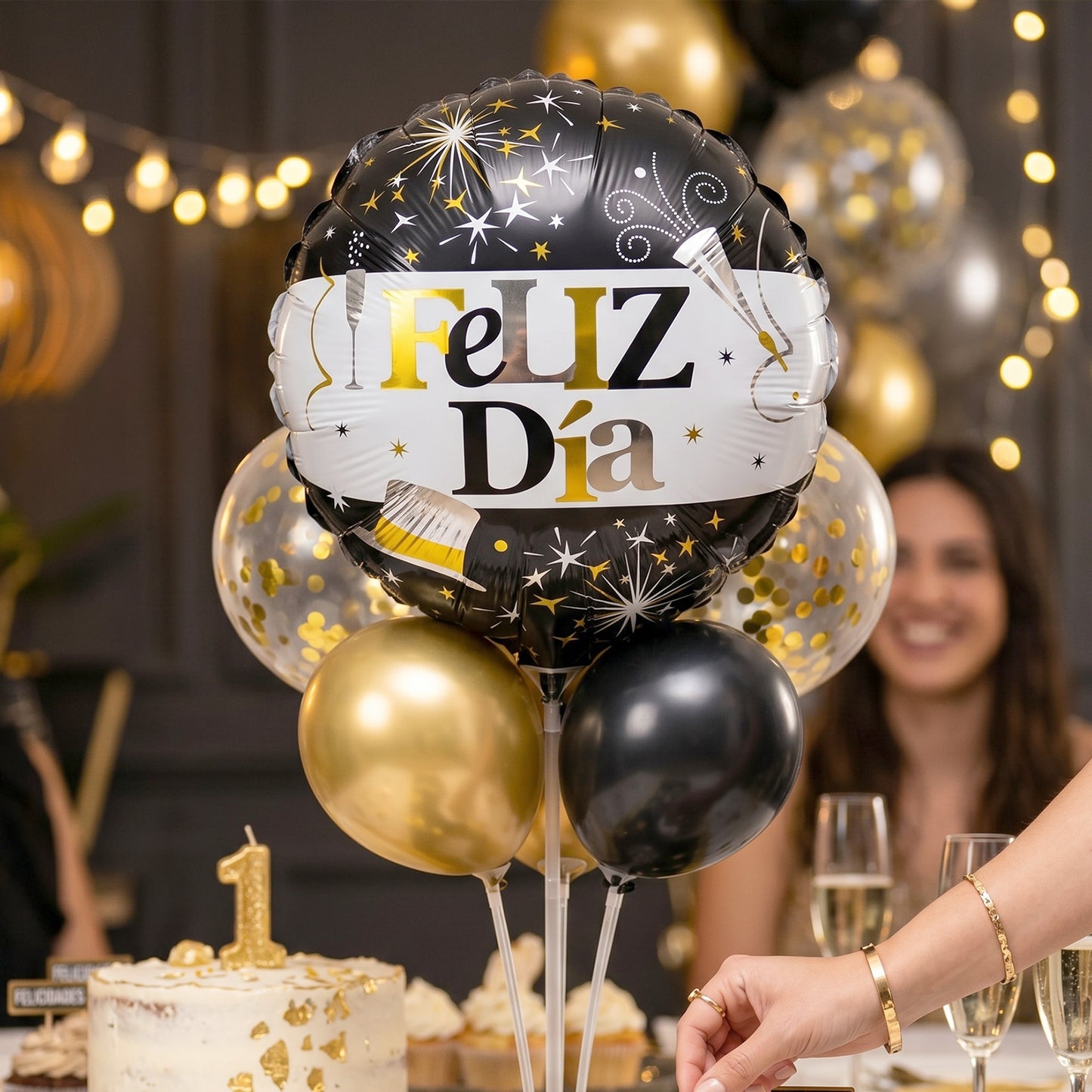 Shiny black and gold foil balloon for parties
