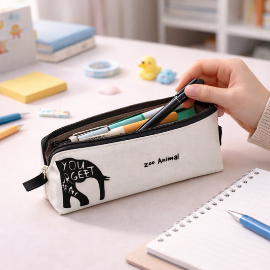 Stylish canvas pencil pouch with zipper closure for organization