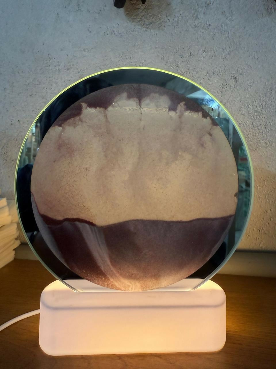 LED Round Static Brown & Beige Sand Art Lamp | Ambient Decorative Night Light