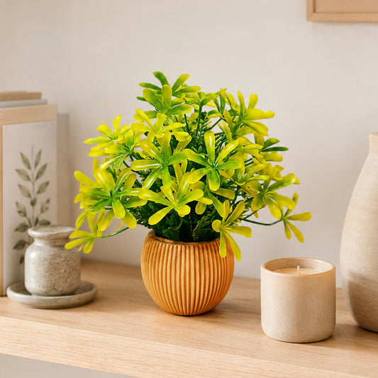 Artificial Green Leaf Plant with Decorative Pot for Home Decor & Tabletop Styling