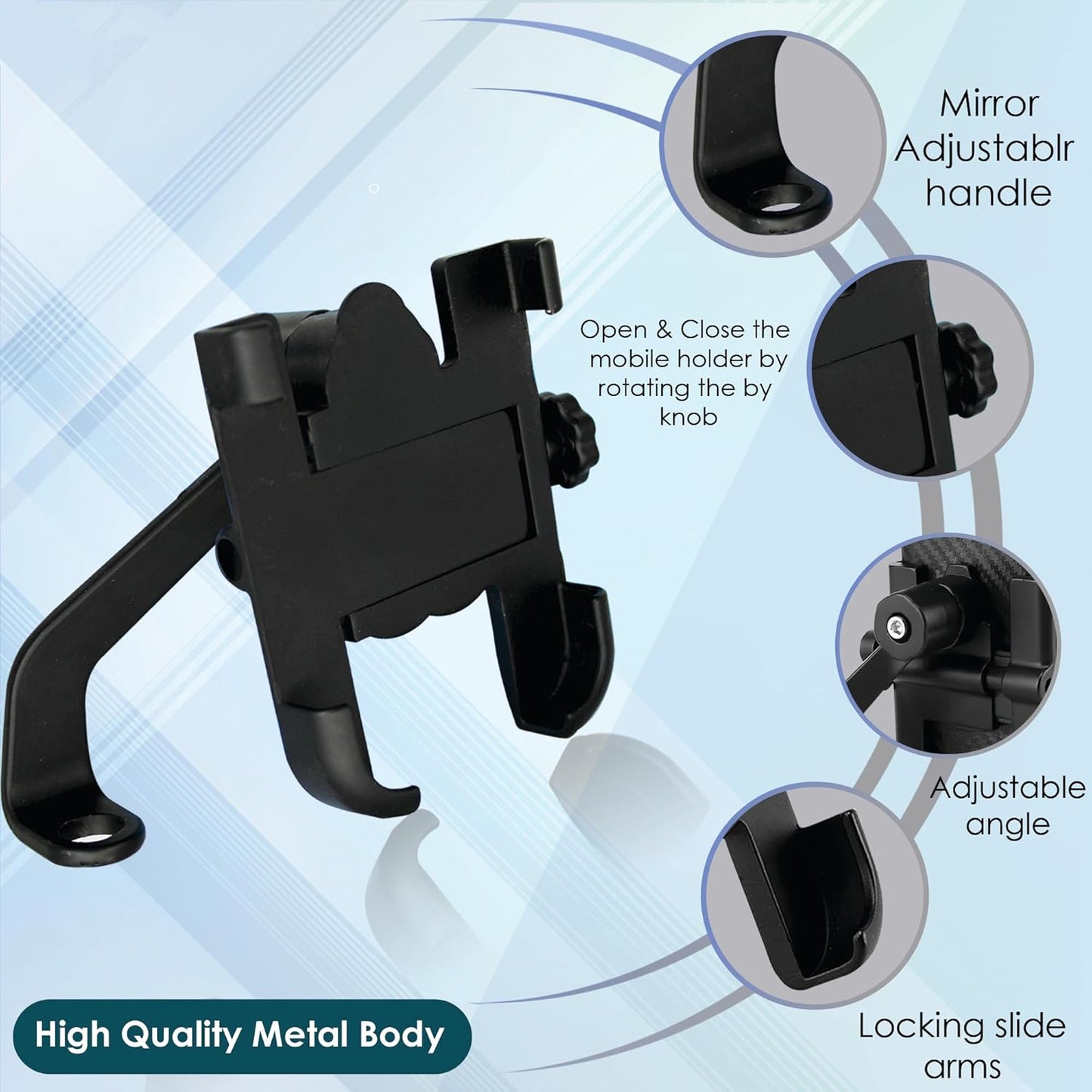 Mobile Phone Holder View Mirror Mount Solid Metal Cradle for Bike and Phones