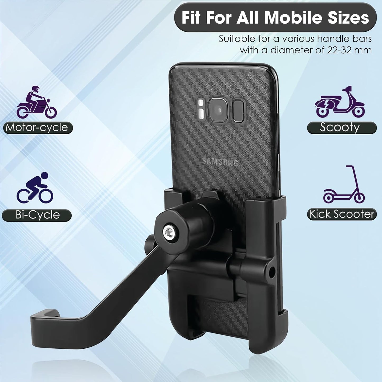 Mobile Phone Holder View Mirror Mount Solid Metal Cradle for Bike and Phones