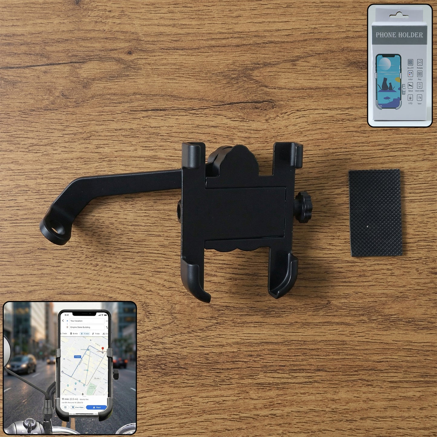 Mobile Phone Holder View Mirror Mount Solid Metal Cradle for Bike and Phones