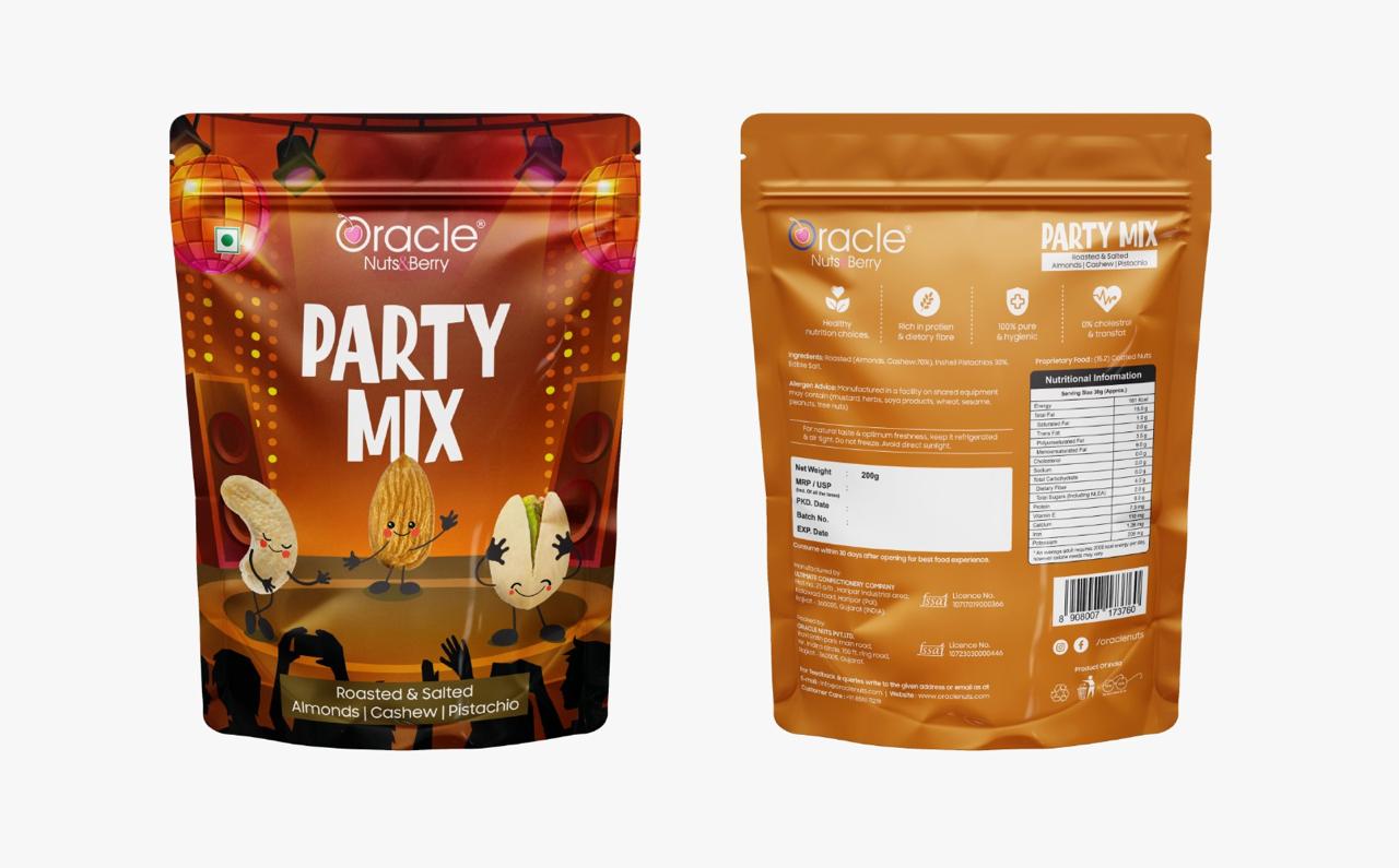 Oracle Party Mix, Roasted & Salted Almond Cashew & Pistachio Premium Nut Blend 200g