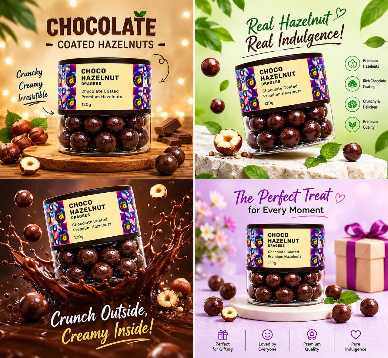 Oracle Choco Hazelnut Dragees, Smooth Chocolate-Coated Crunchy Hazelnut Treat 120g