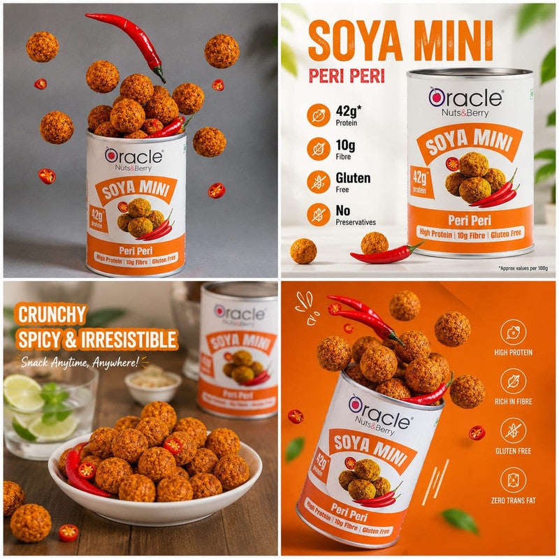 Oracle Soya Mini Peri Peri, Crunchy Spicy Flavoured High-Protein Soya Sticks 120g