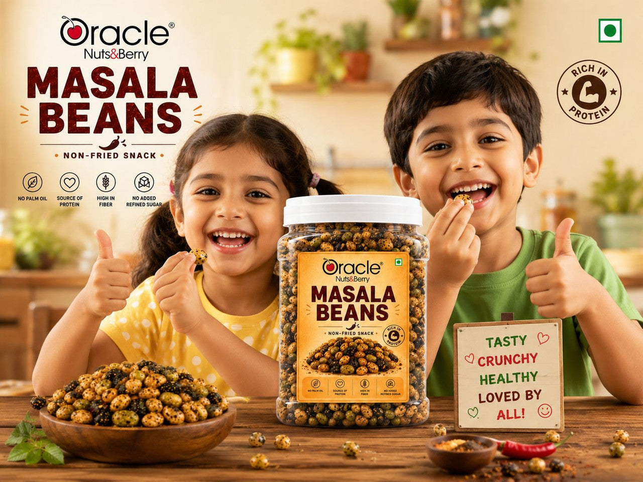 Oracle Masala Beans, Crunchy Spicy Protein-Rich Roasted Healthy Beans Namkeen 400g